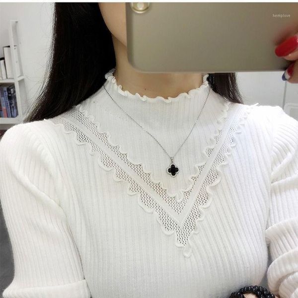 

ladies autumn winter half turtleneck sweater bottoming long-sleeved pullover slim knit sweater korean style hollow women's 1, White;black