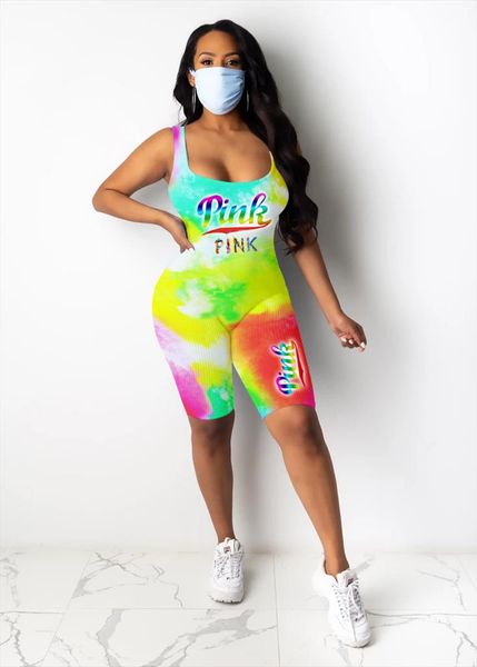 

jumpsuit women summer 2020 romper biker shorts bodysuit playsuit tie dye print sleeveless rompers monos de verano, Black;white
