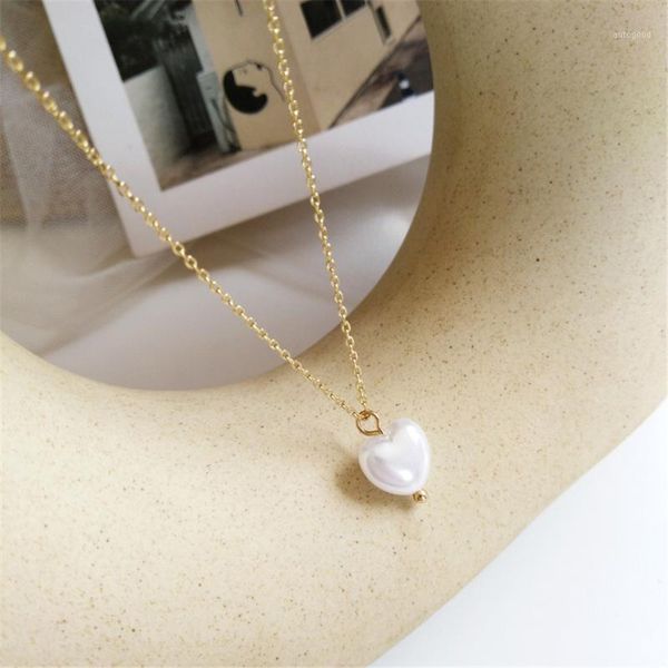 

stud han edition shaped pendant necklace temperament love ruanme pearl female lasting appeal contracted joker clavicle chain1, Golden;silver