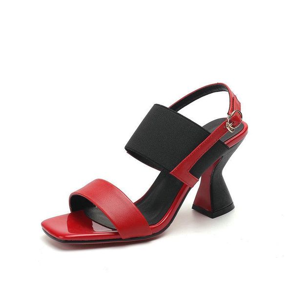 

sandals women pumps genuine leather concise strange style high heels buckle strap novelty summer shoes woman, Black