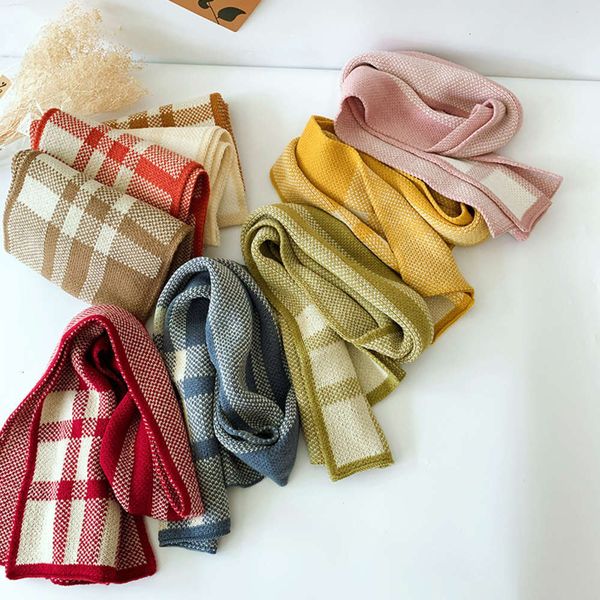 

plaid new ins children's wool fashion scarf winter baby outdoor versatile knitting warm neck, Red;brown