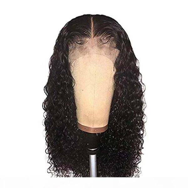 

13x6 deep part 130% density real human hair pre plucked deep curly lace front wig with baby hair bleached knots, Black;brown