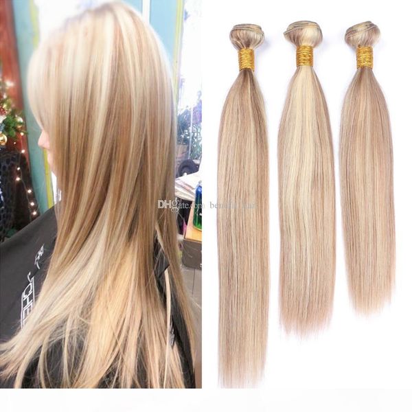 

mixed color 27 613 siliy straight human hair weaves 3bundles weft strawberry blonde and blench blonde virgin human hair extension, Black