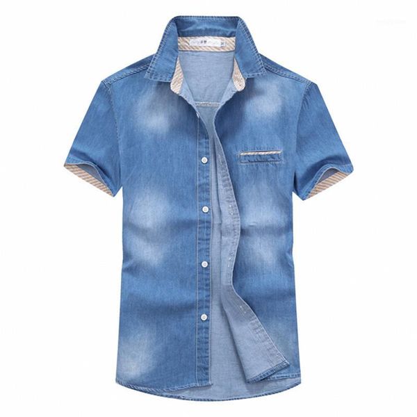 

summer men shirts short sleeve cotton casual denim shirt male casual turn-down collar jeans shirt fitness men cotton d01691, White;black