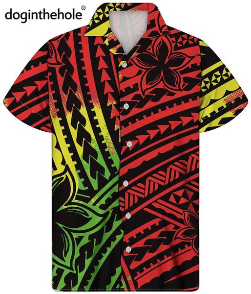 

men's casual shirts doginthehole 2021 fashion hawaiian shirt colorful ethnic tribal pattern summer short sleeve beach chemise homme, White;black