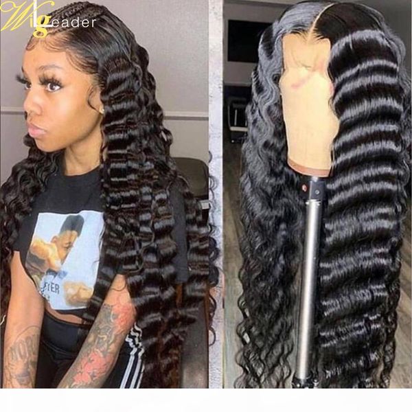 

wigleader water wave glueless lace front wigs preplucked 150% deep parting 13x6 human hair wigs with baby hair black curly wigs