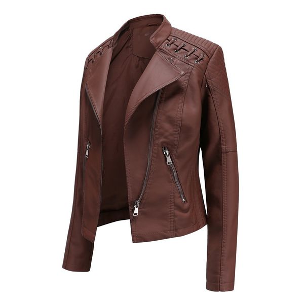 

nxh turn-down collar pu faux leather jackets women luxury jacket black pink red biker coat 201214