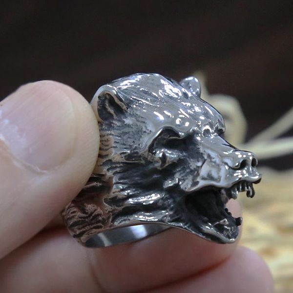 

cluster rings cool viking bear head ring domineering stainless steel punk biker animal men's slavic wholesale size 8-13, Golden;silver