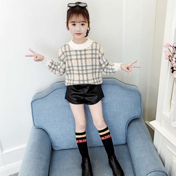 

big winter sweater girl's middle and children's korean well check grain fce round neck pullover loose sle, Blue