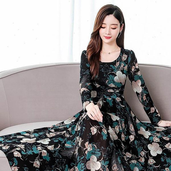 

sukienki dress women o neck long sleeve women long dress ladies floral print a line summer dress vestidos de fiesta de, Black;gray