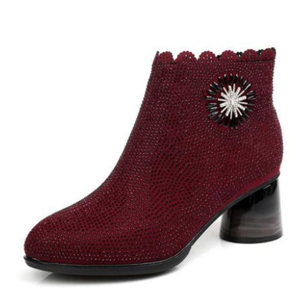 

high-end elegant fashion autumn boots rhinestones shoes woman ankle boots plus velvet warm winter shoes women snow new, Black