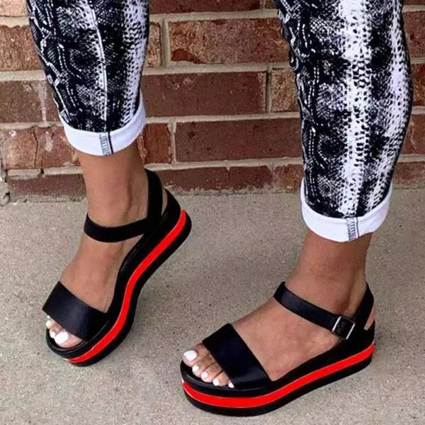 

2021 new arrivals big size 43 summer sandals woman shoes platform buckle strap beach leisure ins dropship comfy sandal #7o7c, Black