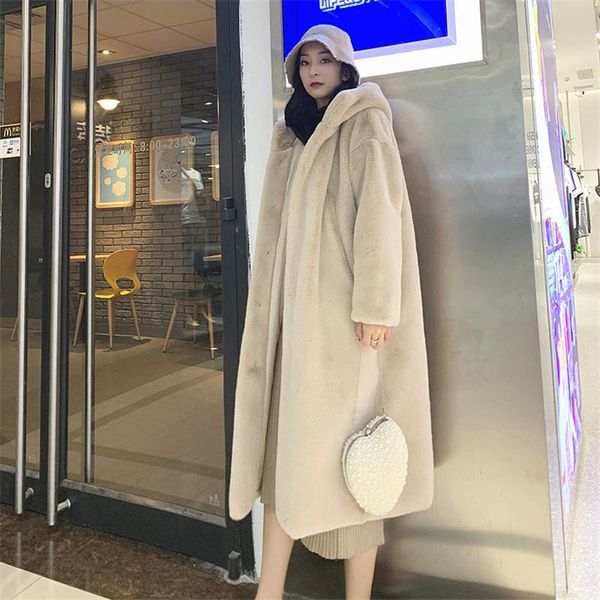 

women's fur & faux 2021 autumn winter woman coat korean thick loose plush hood jacket women parka m336, Black