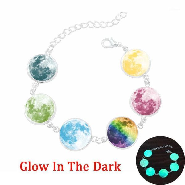 

xushui xj glow in the dark multicolor galaxy moon glass charm bracelet women luminous jewelry plated bracelet femme 20201, Golden;silver