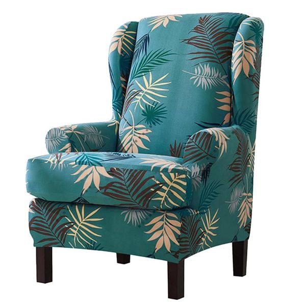 

2pcs/set furniture wingback removable elastic decorative protective cover wing chair slipcover modern home leaves printed soft