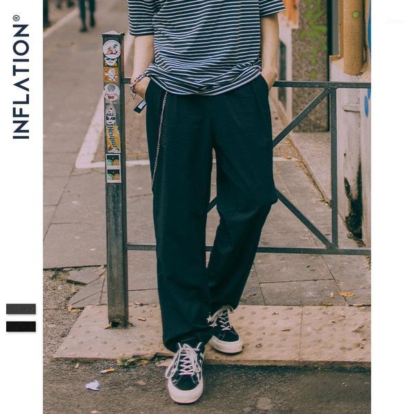 

inflation loose fit straight pants full length korean japanese style casual streetwear pants long tape harem 9330s1, Black