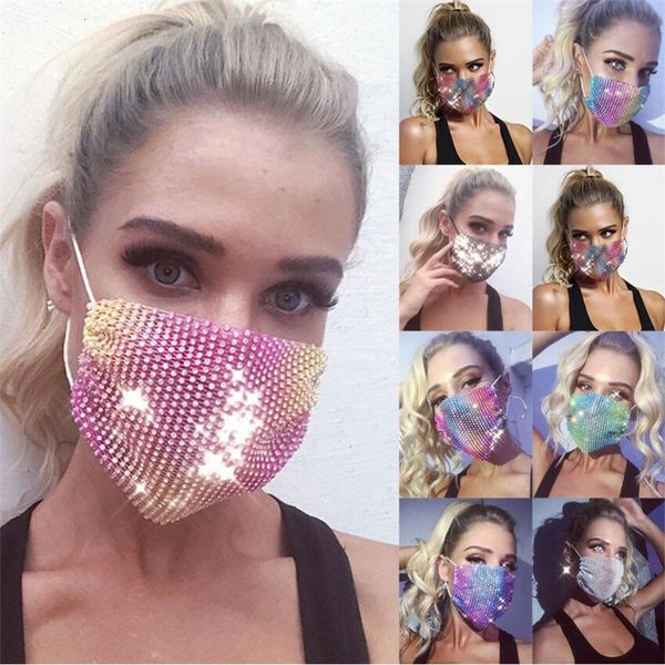 

bling 23 colors colorful mesh diamond party rhinestone grid net mask washable hollow masks gge2125