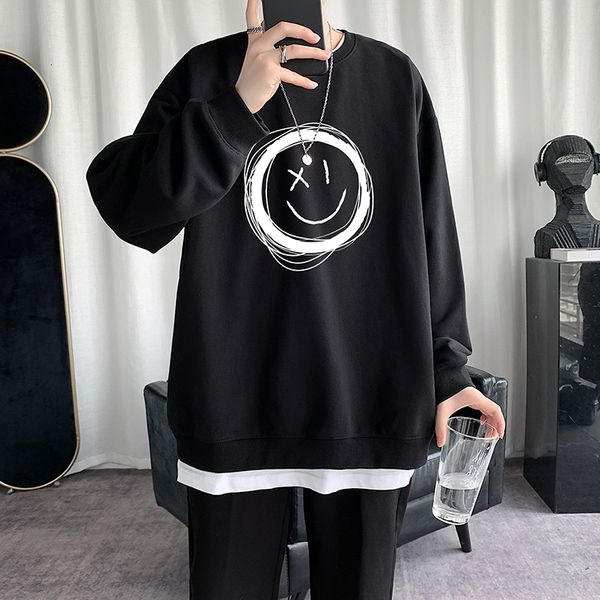 

2021 new harajuku graffiti smile face print pullover hooded sweatshirts streetwear hooides mens hip hop casual cww9, Black