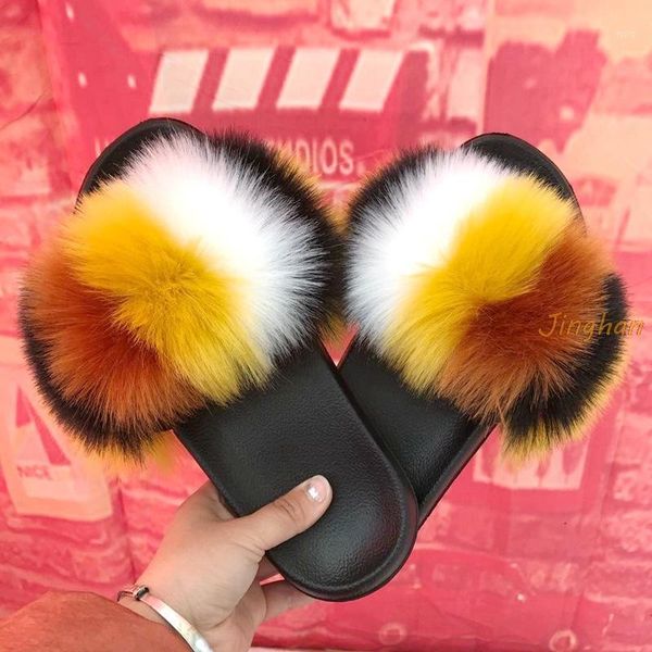 

slippers ladies summer real fur furry cute fluffy slides plush beach1, Black