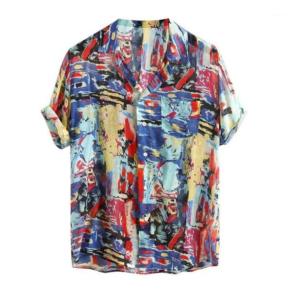 

mens breathable colorful printing shirt loose turn down collar short sleeve shirt hawaiian loose casual men shirts#g301, White;black