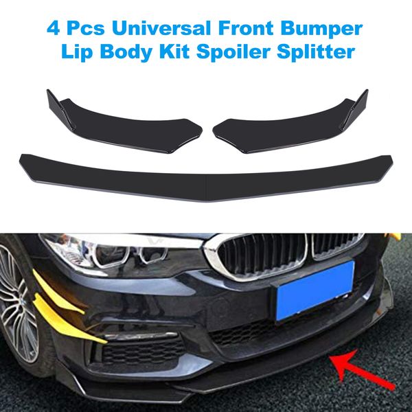 

4 pieces car front bumper lip body kit spoiler splitter abs bumper canard lip splitter universal for tesla model 3 sedan