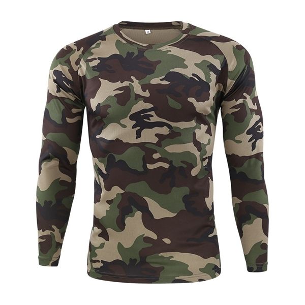 T-shirt a maniche lunghe mimetiche tattiche da uomo T-shirt fitness O-Collo traspirante ad asciugatura rapida Multicam Camo T-shirt militari militari Y1113