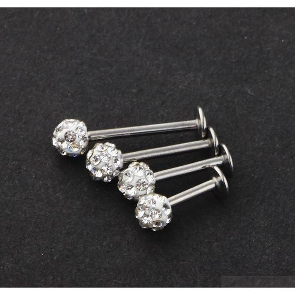 

wholesale body jewelry labret rings stainless steel shaballa crystal disco ball lip piercing jewelry sqcwhb beauty888, Black