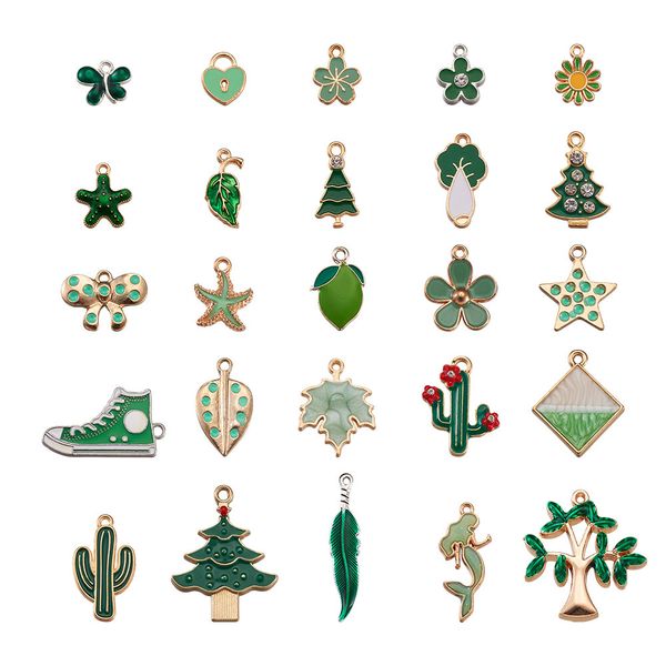 

50pcs/set green alloy enamel pendants mixed shapes for jewelry making bracelets necklaces earrings diy q1216, Silver