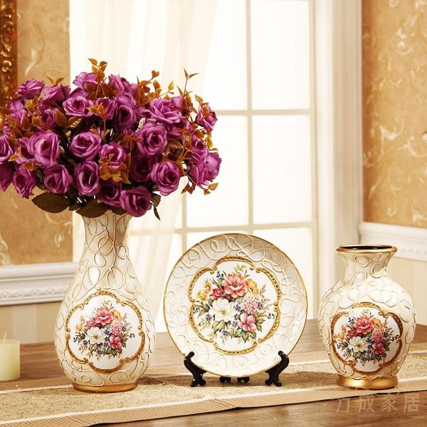 

три комплекта роскошного европейского стиля керамической вазы для дома для дома украшения украшений цветочные свадебные подарочные горячие к