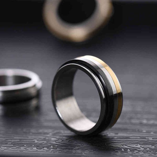 

anxiety fidget rings stainless steel spinning spinner ring for men women rotatable casual male jewelry, Silver