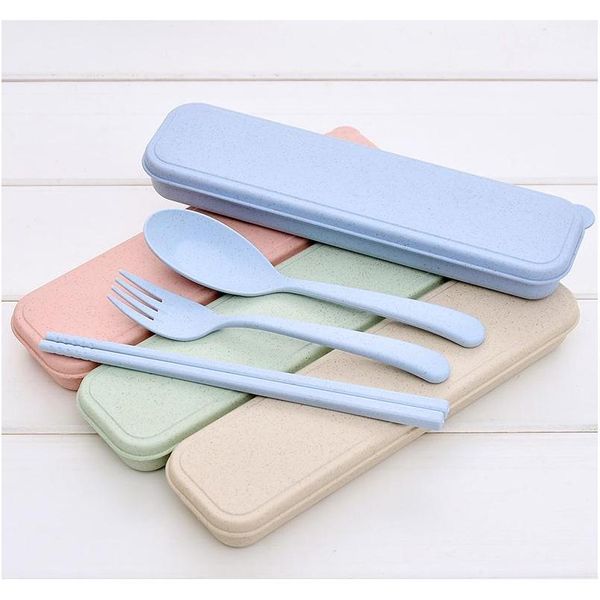 

nordic style wheatstraw portable tableware travel dinnerware eco-friendly dinner set environmental case fork spoon set cutlery