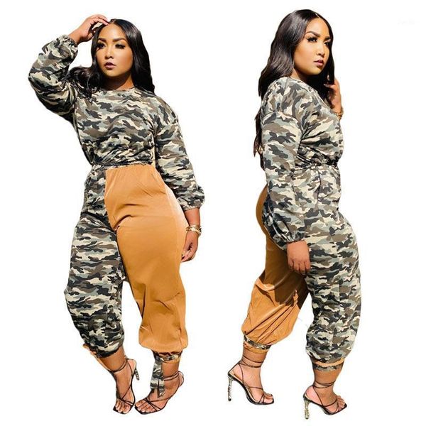 

2 piece sets new style african clothing autumn winter o-neck long sleeve camouflage contrast color sports casual suit for women1, Gray