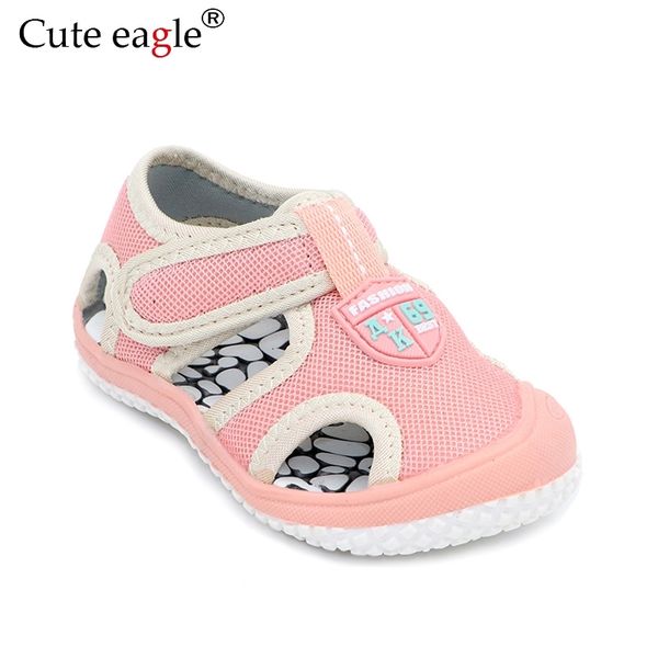 

cute eagle summer kids sandals cute girls functional flats shoes children's air mesh solid bottom soft wear non-slip sandals new y20061, Black;red