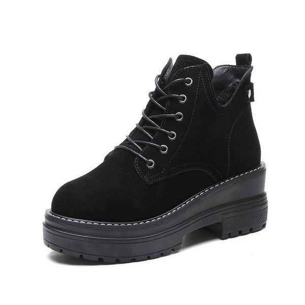 

women's platform new autumn and winter platform shoes wild high short women's boots, Black