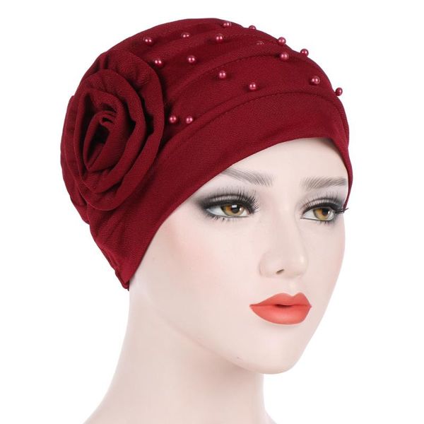

beanie/skull caps style side disc flower beaded solid color headscarf hat confinement muslim baotou, Blue;gray