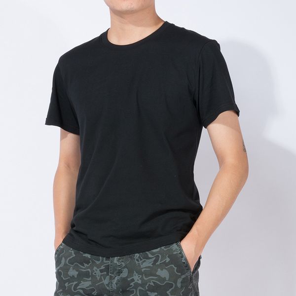 

spring and summer solid color collarless casual youth pullover loose short sleeve cotton men's round neck t-shirt, White;black