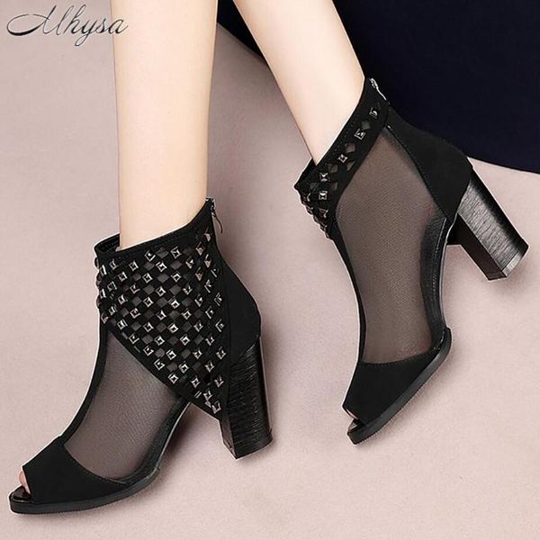 

2020 new women pumps spring office high heel shoes breathable hollow out square heel woman platform heels women shoes high 7.5cm, Black