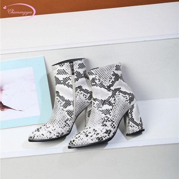 

street pointed toe ankle boots fashion serpentine zipper white gold silver brown red high-heeled riding boots women's shoes, Black