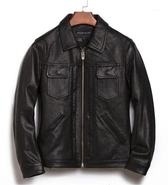 

youth style fashion men's genuine sheep skin leather jacket slim fit lapel short coat winter autumn clothing1, Black