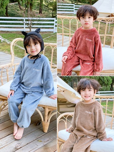 

children's clothes at home baby autumn and winter pajamas boys korean flannel suit boy two-piece set 201104, Blue;red