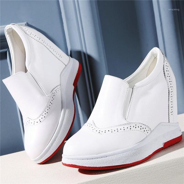 

boots slip on platform oxfords shoes women genuine leather wedges high heel ankle female round toe fashion sneakers casual shoe1, Black
