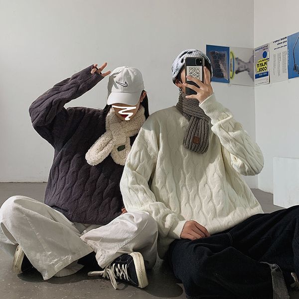 

privathinker winter new couple sweaters casual korean streetwear pullovers woman sweater fashion solid color man clothing 201026, White;black
