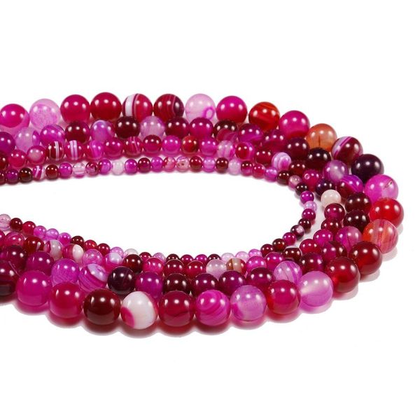 

1strand lot 4 6 8 10 12 mm natural stone agates beads for diy handmade jewelry accessories rose red striped beads bulk wholesale h bbygrv