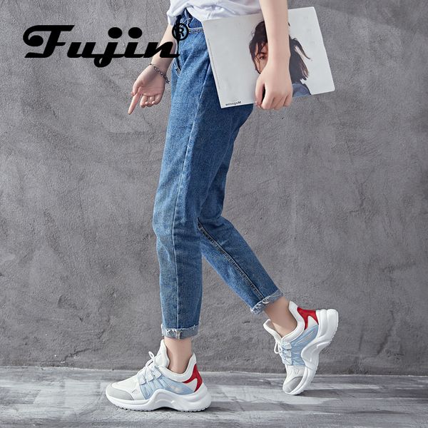

fujin sneakers women 2020 breathable mesh casual shoes female fashion sneaker high leisure womens white vulcanize shoe platform, Black