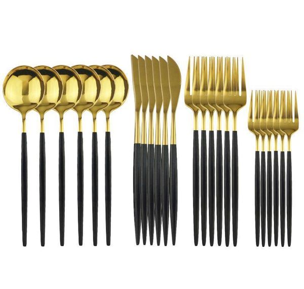 

24pcs/set black gold dinnerware cutlery set dessert fork flatware set 18/10 stainless stee kitchen tab jllzdr bdefight