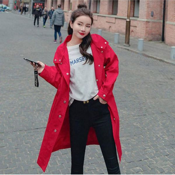 

hooded windbreaker women korean 2020 autumn new long trench coat for ladies casual solid color loose windproof overcoat f851, Tan;black