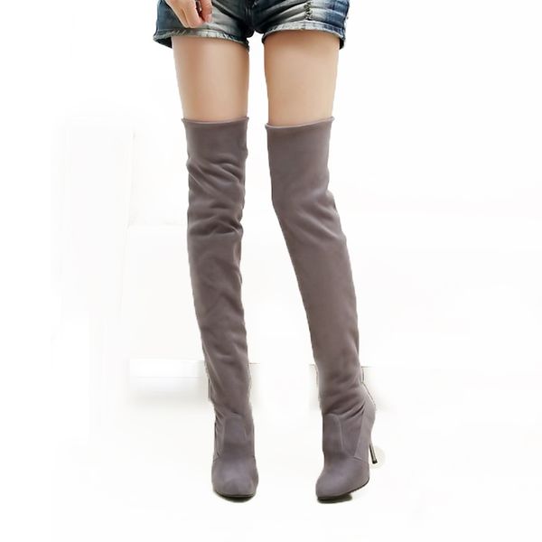 Heißer Verkauf Mode lange Stiefel für Frauen Nubukleder sexy Stovepipe lange Stiefel Overknee High Heels Damen Stiefel Größe 34-43