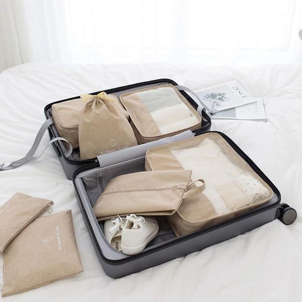 

storage bags ocardian bag 7pcs/set simple travel luggage packing organizers set draw pocket & shoe quilt foldable drop ship 20211