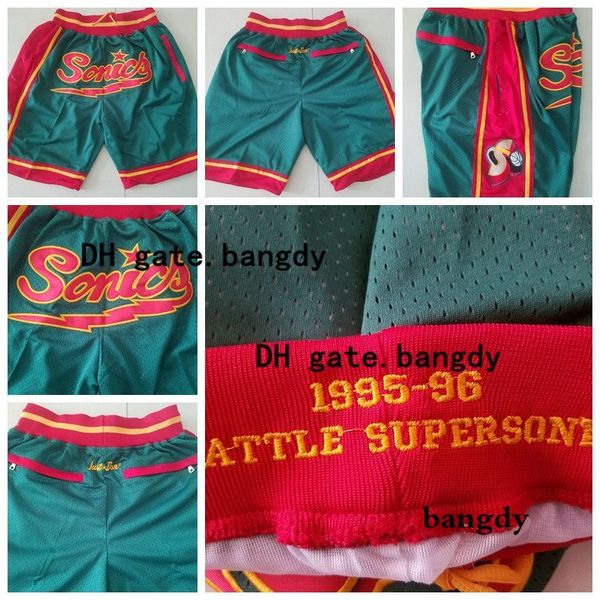 

just don durant payton allen men seattle super sonics stitched shorts breathable pants sweatpants classic shorts gym sports shorts, Black