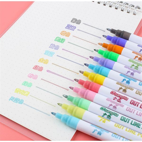 

glitter color fluorescent marker metal color pen double line pen 12pc set 5ml painting stationery for coloring manga school supp wmtbcd